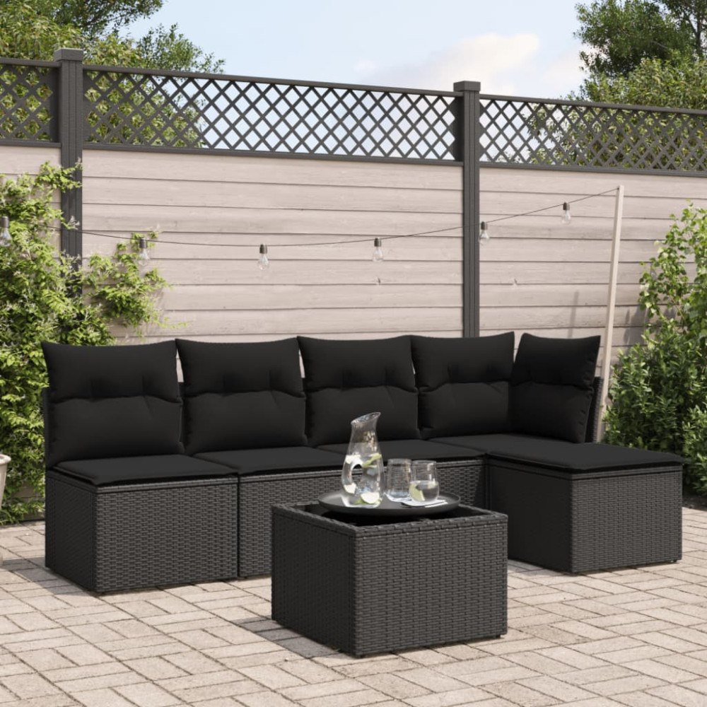 vidaXL Loungegrupp med dynor 6 delar svart konstrotting