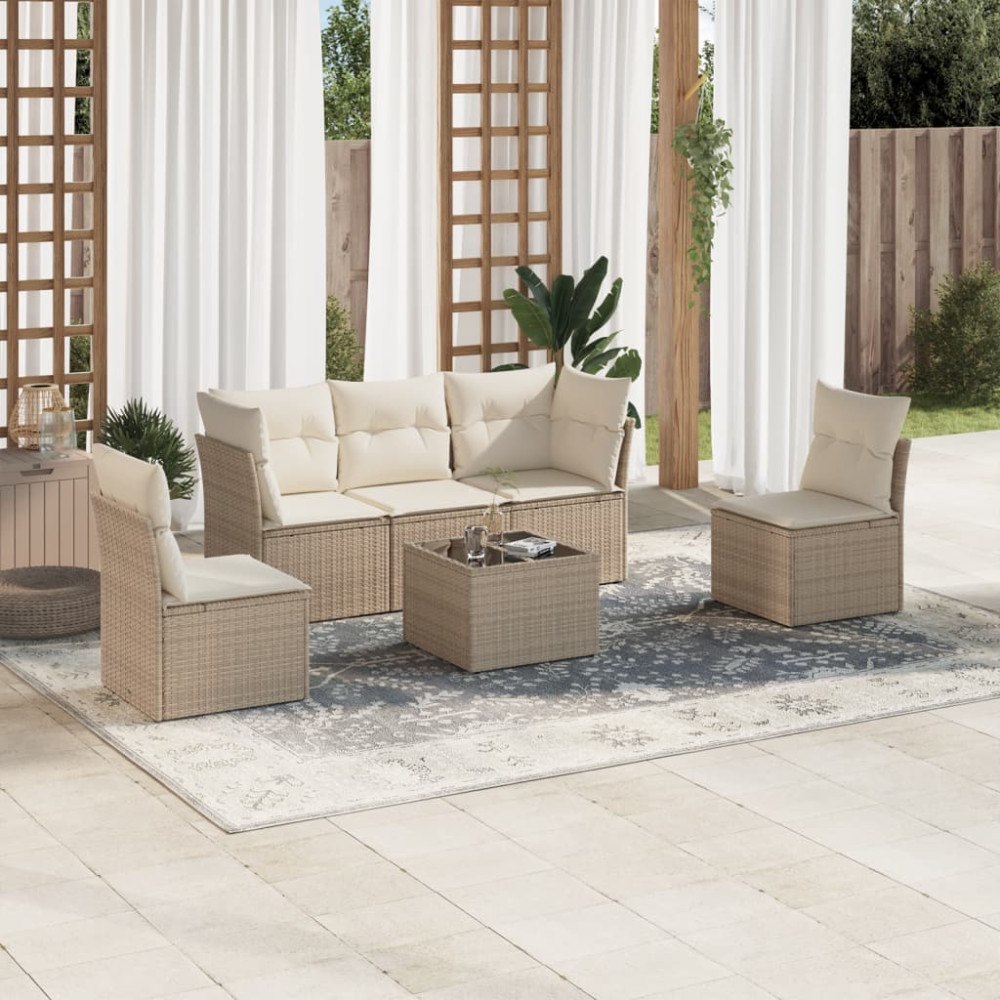 vidaXL Soffgrupp för trädgården med dynor 6 delar beige konstrotting