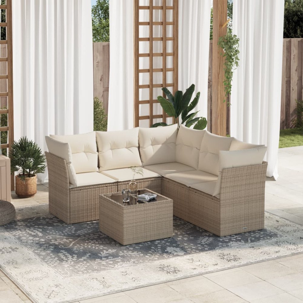 vidaXL Soffgrupp för trädgården med dynor 6 delar beige konstrotting