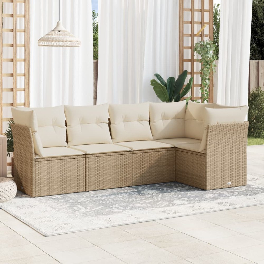 vidaXL Soffgrupp för trädgården med dynor 5 delar beige konstrotting