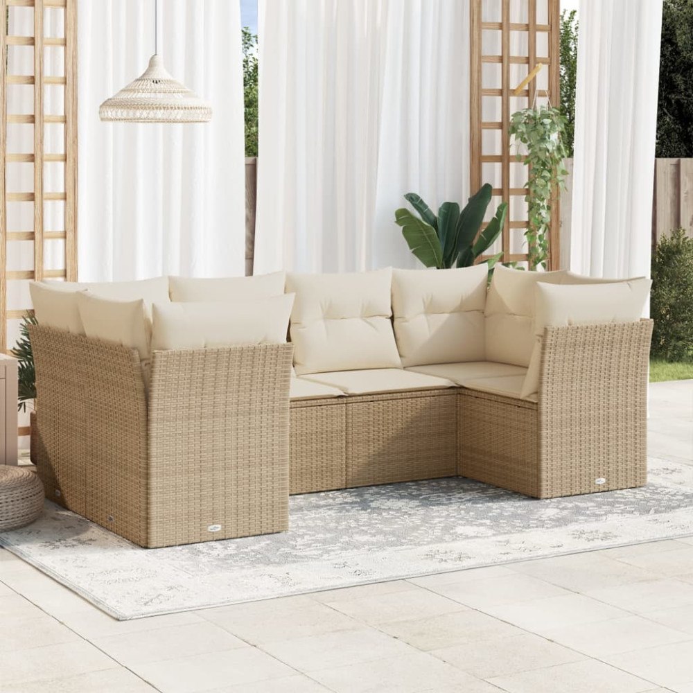 vidaXL Soffgrupp för trädgården med dynor 6 delar beige konstrotting