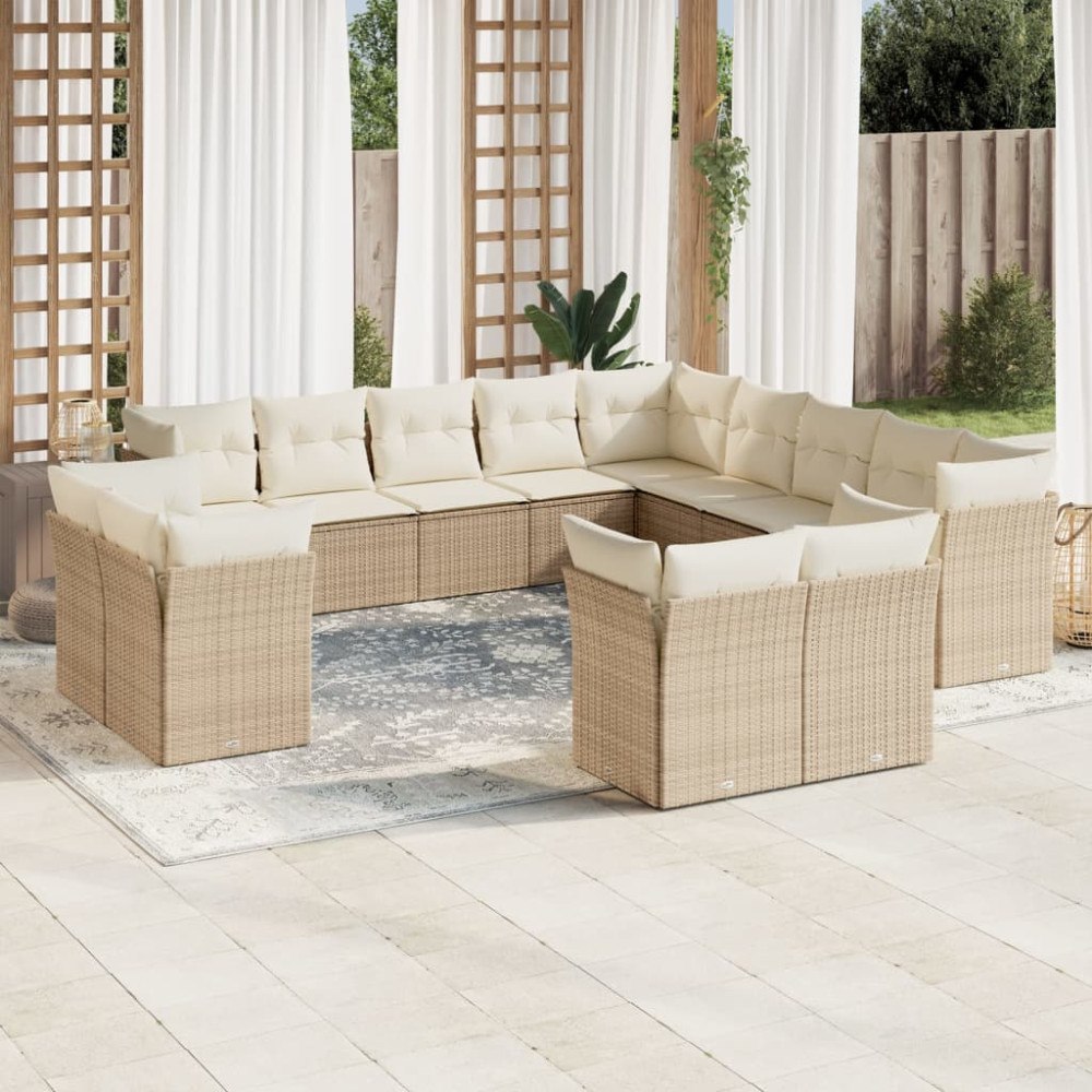 vidaXL Soffgrupp för trädgården med dynor 13 delar beige konstrotting