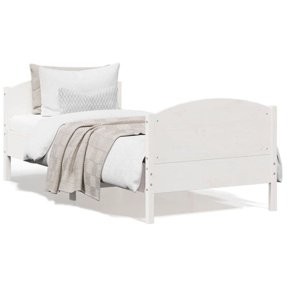 vidaXL Sängram utan madrass vit 90x200 cm massiv furu