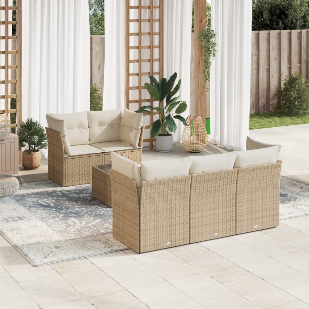 vidaXL Soffgrupp för trädgården med dynor 6 delar beige konstrotting