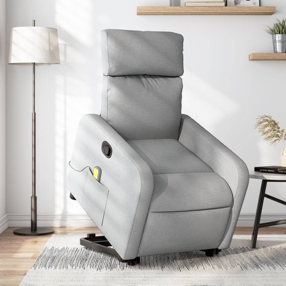 vidaXL Massagefåtölj med uppresningshjälp ljusgrå tyg