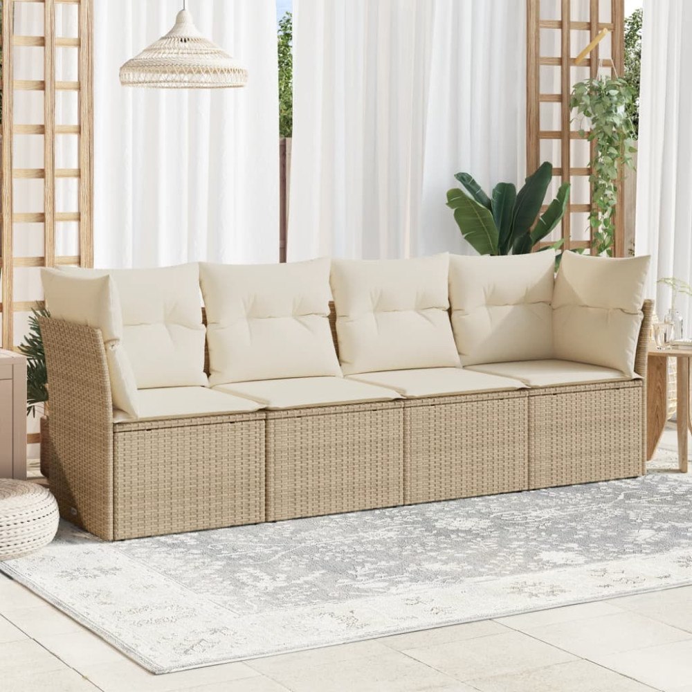 vidaXL Soffgrupp för trädgård med dynor 4 delar beige konstrotting