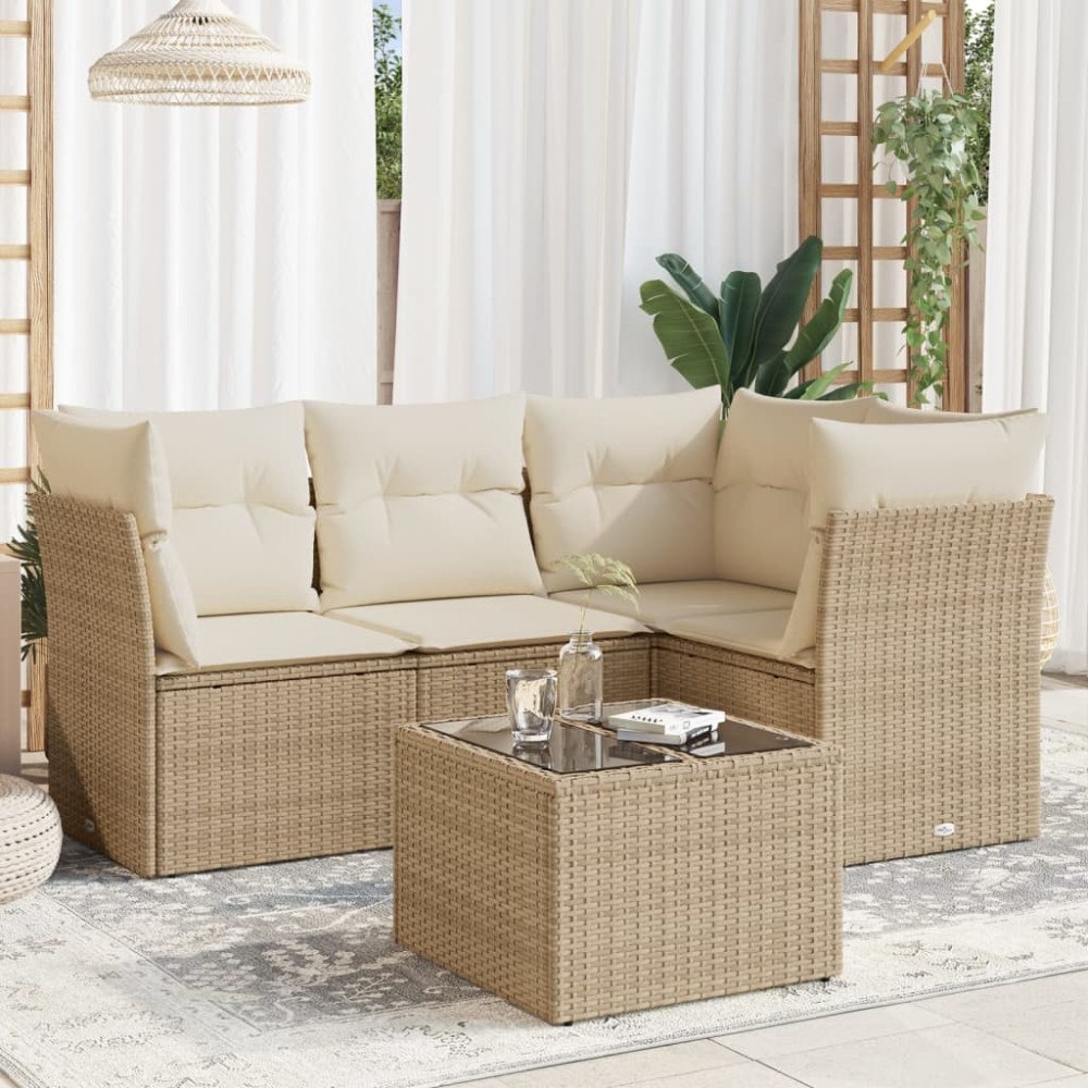 vidaXL Soffgrupp för trädgården med dynor 5 delar beige konstrotting