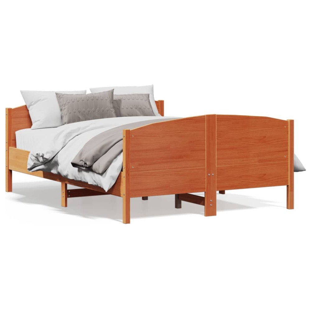 vidaXL Sängram utan madrass vaxbrun 140x200 cm massiv furu