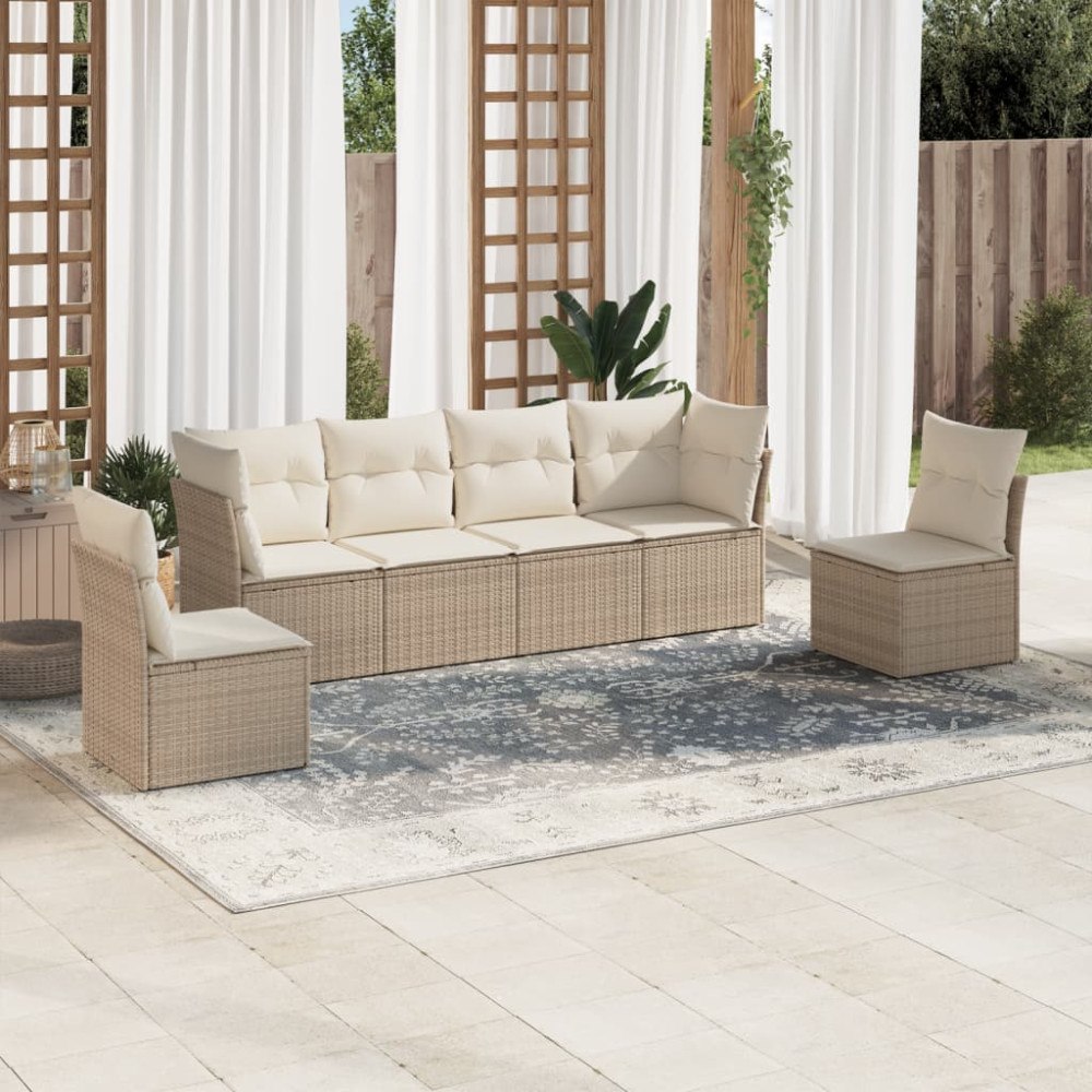vidaXL Soffgrupp för trädgården med dynor 6 delar beige konstrotting
