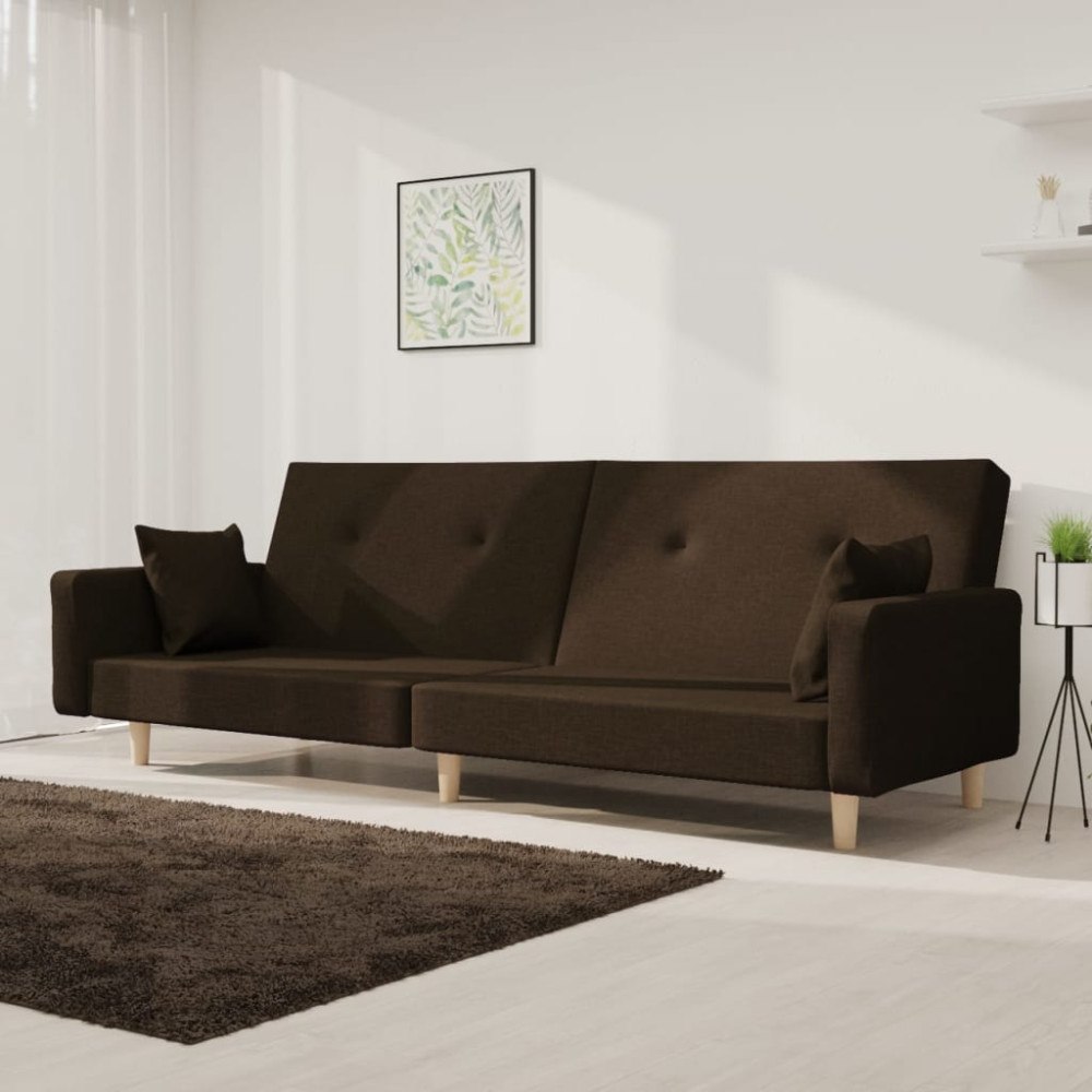 vidaXL Bäddsoffa 2-sits med två kuddar brun tyg