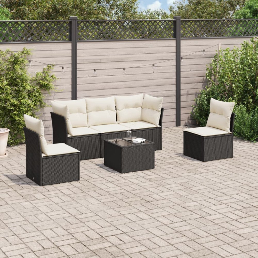 vidaXL Loungegrupp med dynor 6 delar svart konstrotting