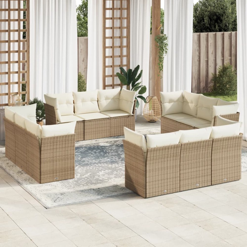 vidaXL Soffgrupp för trädgården 12 delar med dynor beige konstrotting
