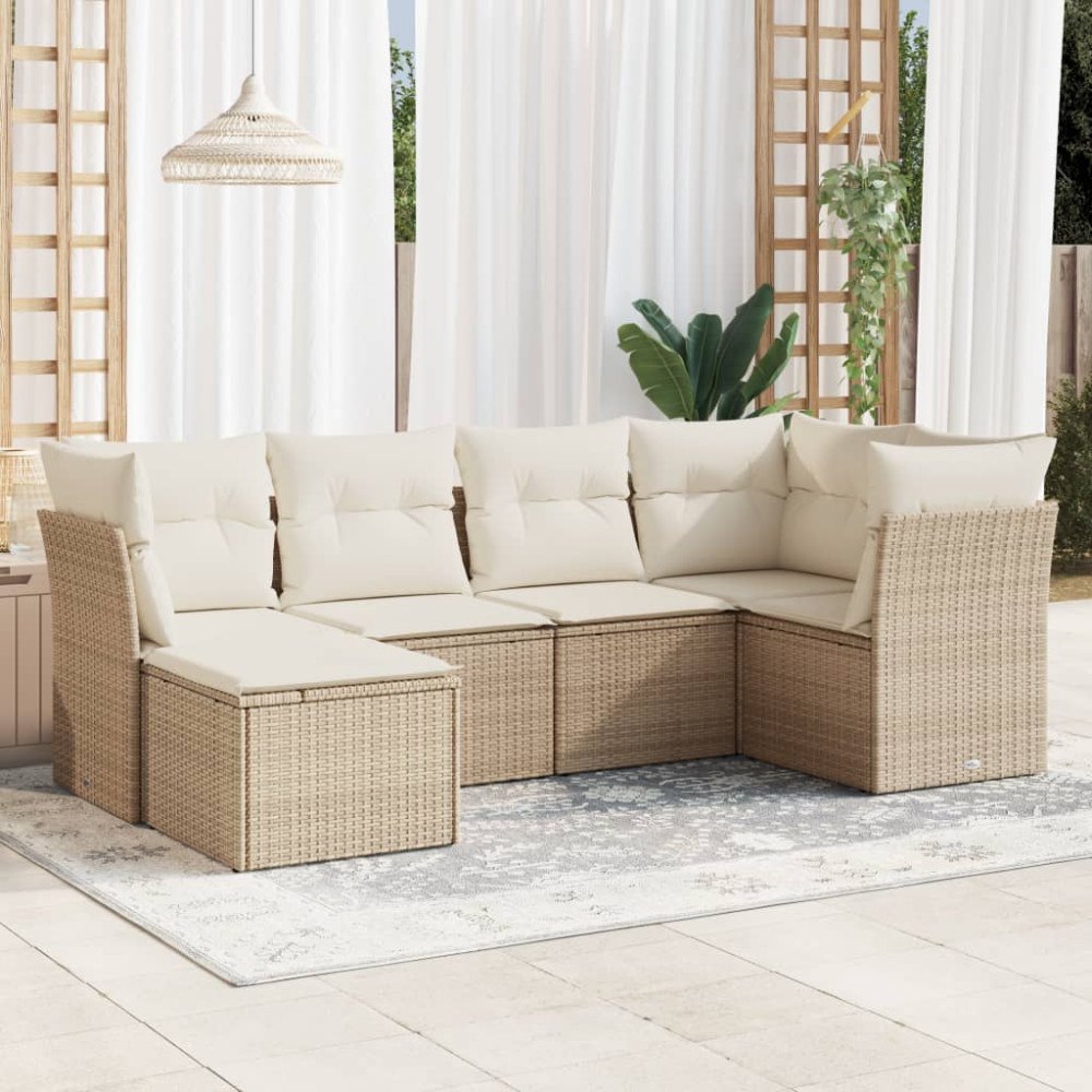 vidaXL Soffgrupp för trädgården med dynor 6 delar beige konstrotting