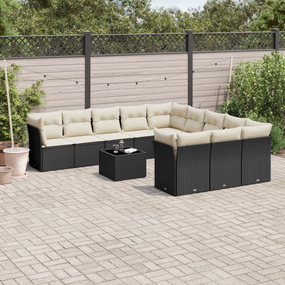 vidaXL Loungegrupp med dynor 12 delar svart konstrotting
