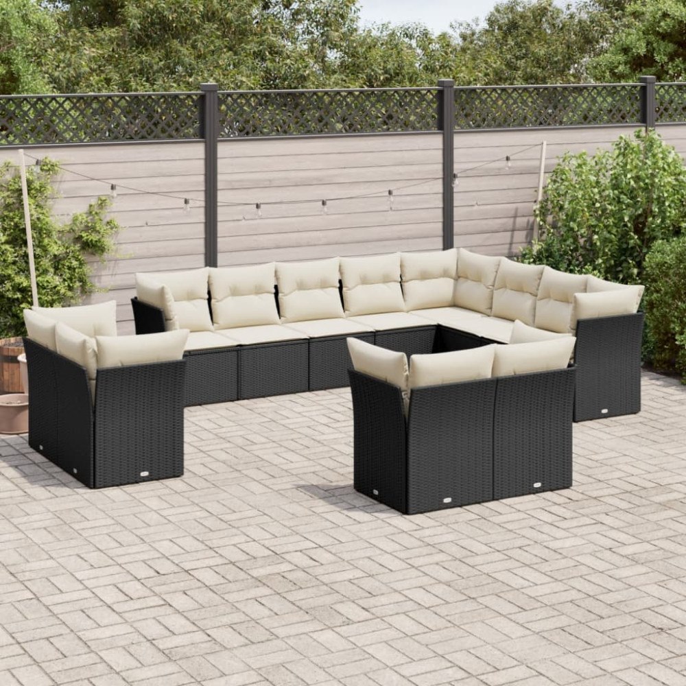 vidaXL Loungegrupp med dynor 12 delar svart konstrotting