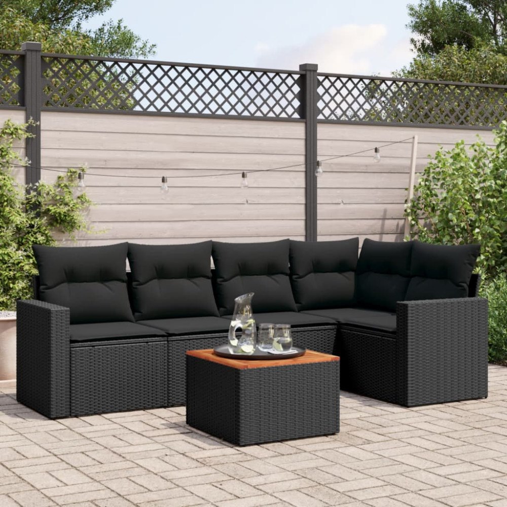 vidaXL Loungegrupp med dynor 6 delar svart konstrotting
