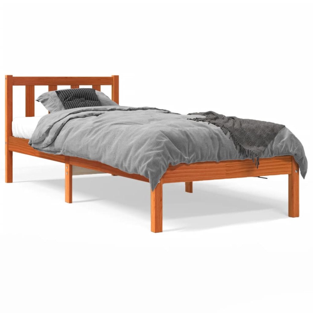 vidaXL Sängram utan madrass vaxbrun 100x200 cm massiv furu
