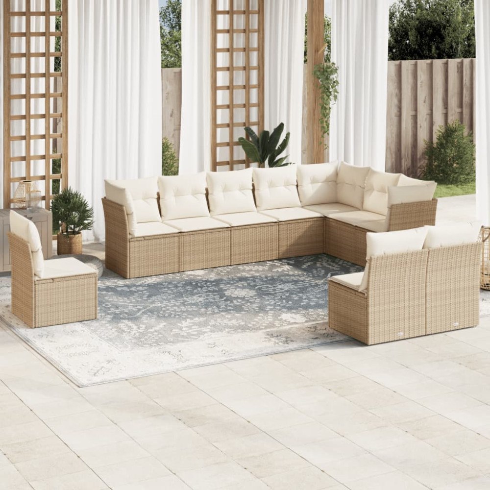 vidaXL Soffgrupp för trädgård med dynor 10 delar beige konstrotting