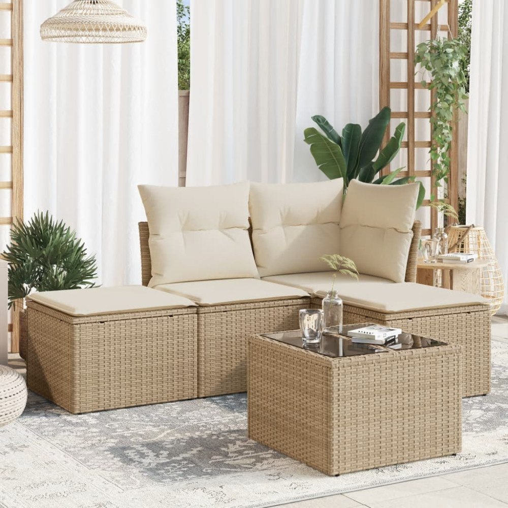 vidaXL Soffgrupp för trädgården med dynor 5 delar beige konstrotting