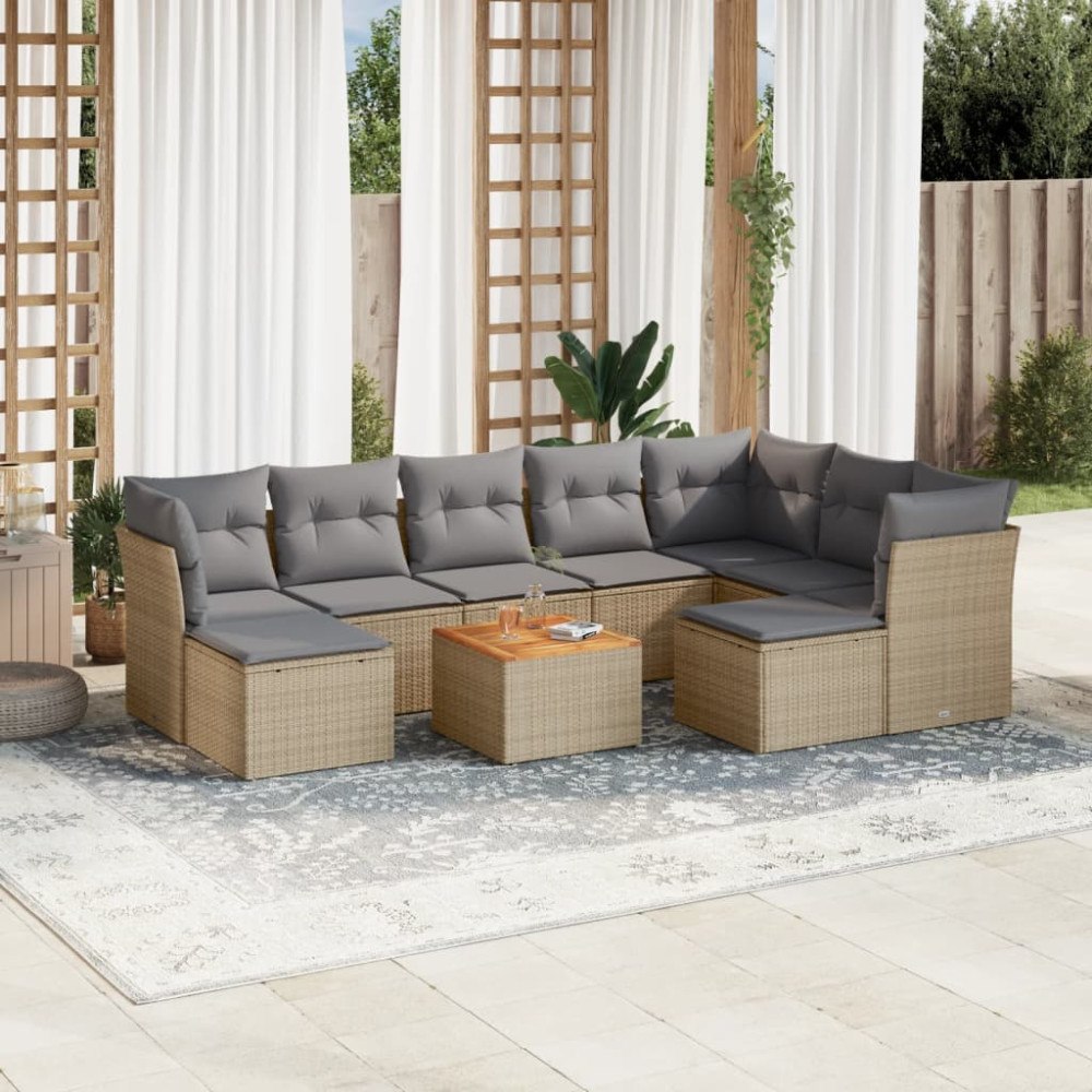 vidaXL Soffgrupp för trädgård med dynor 10 delar beige konstrotting