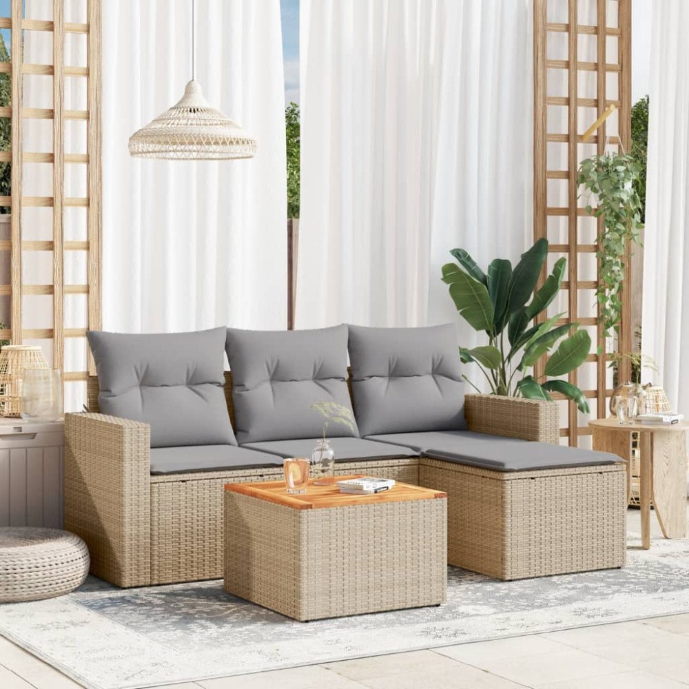 vidaXL Soffgrupp för trädgården med dynor 5 delar beige konstrotting