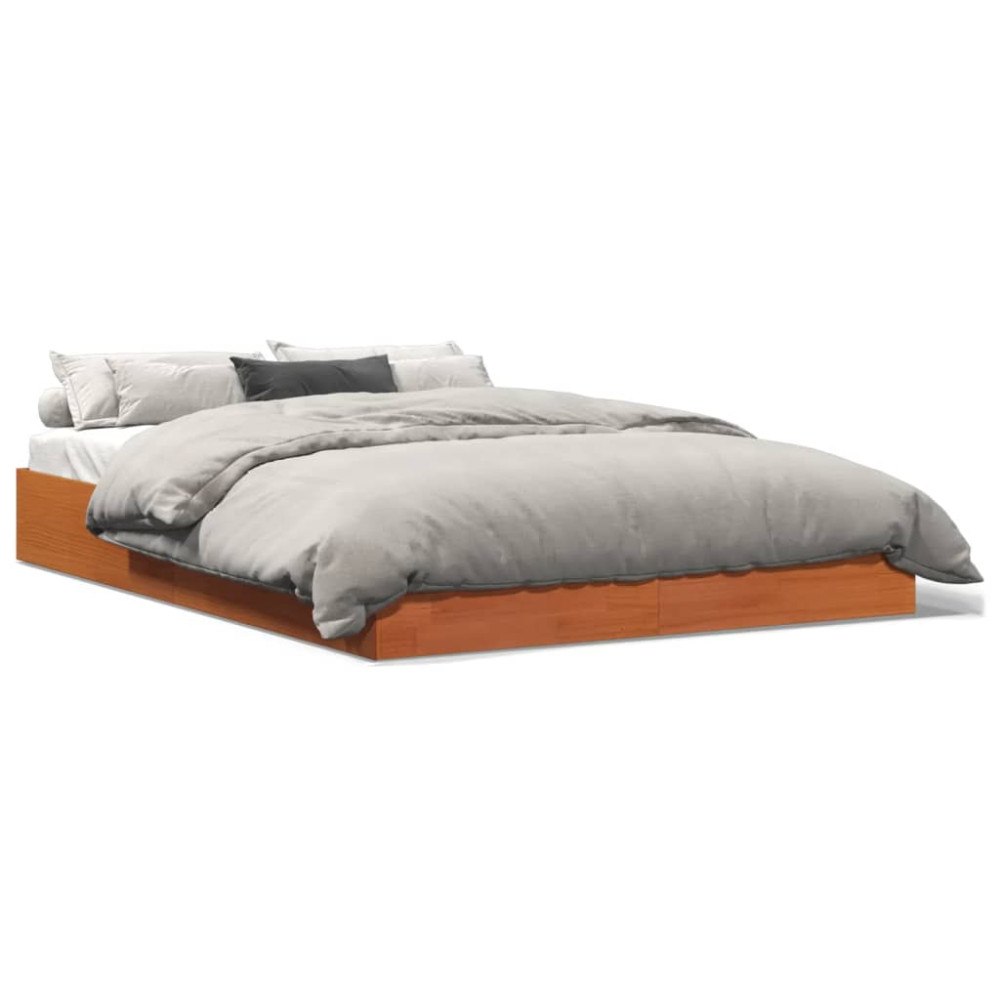 vidaXL Sängram utan madrass vaxbrun 120x200 cm massiv furu