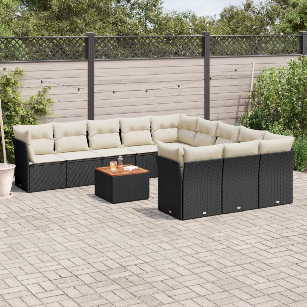 vidaXL Loungegrupp med dynor 12 delar svart konstrotting