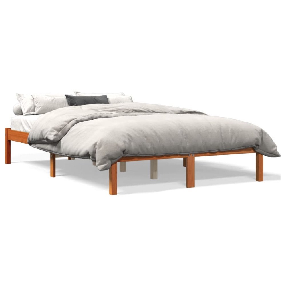 vidaXL Sängram utan madrass vaxbrun 135x190 cm massiv furu