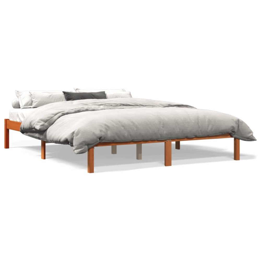 vidaXL Sängram utan madrass vaxbrun 160x200 cm massiv furu