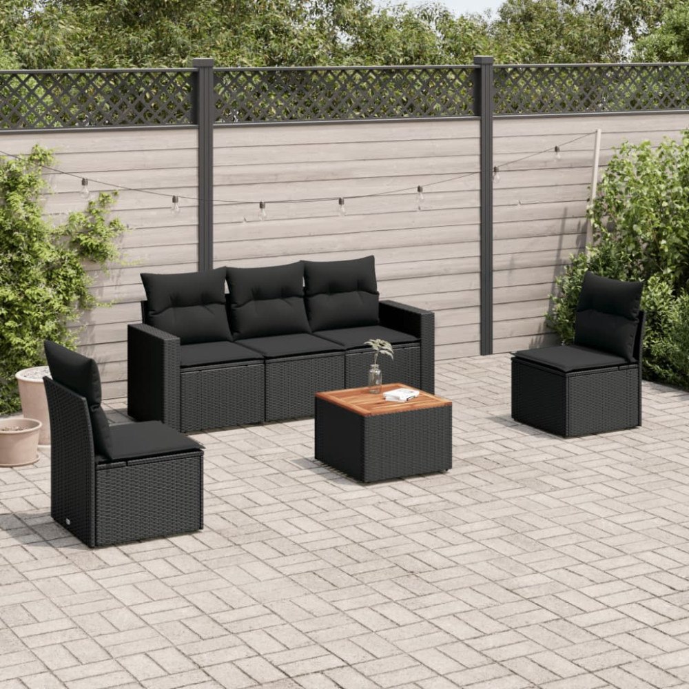 vidaXL Loungegrupp med dynor 6 delar svart konstrotting
