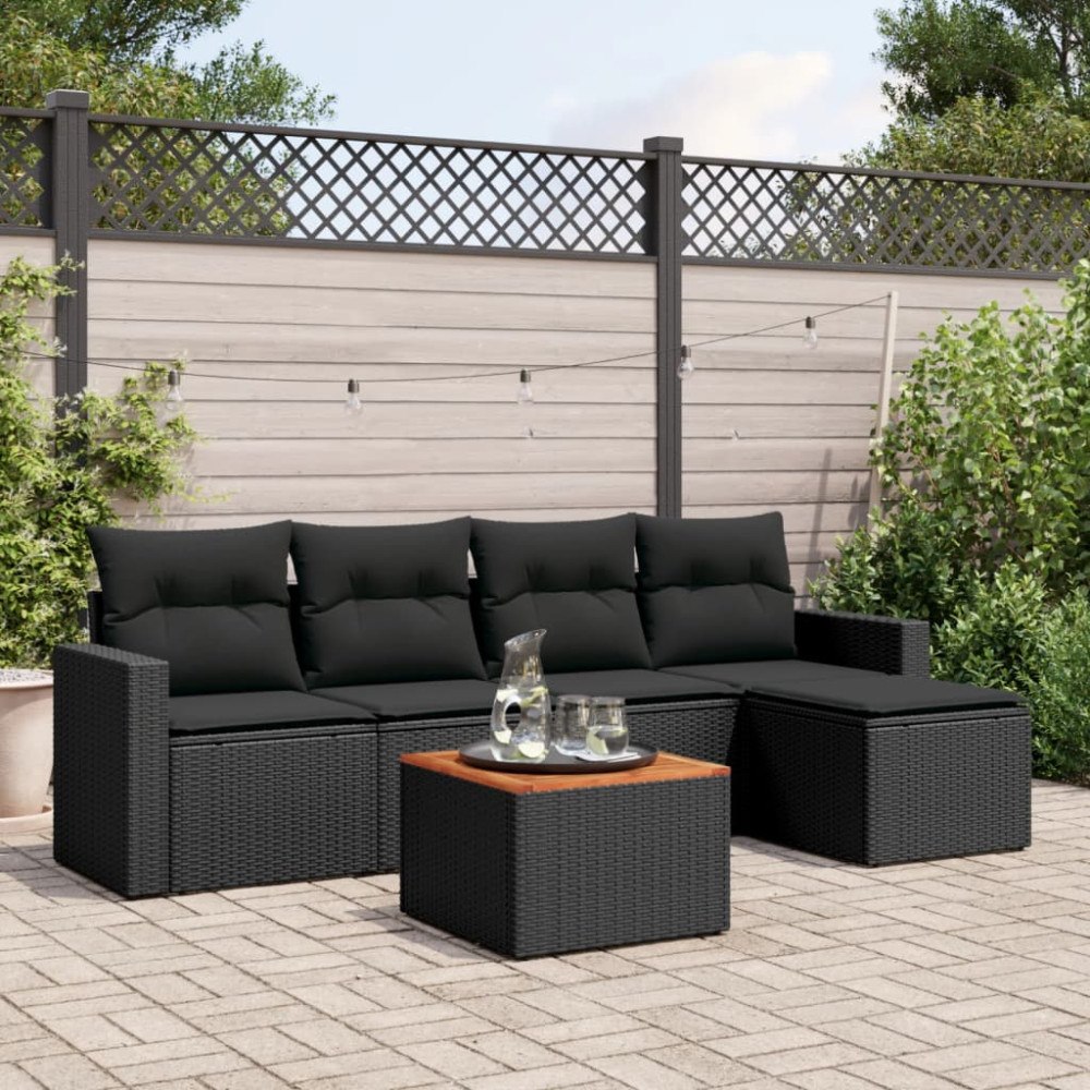 vidaXL Loungegrupp med dynor 6 delar svart konstrotting