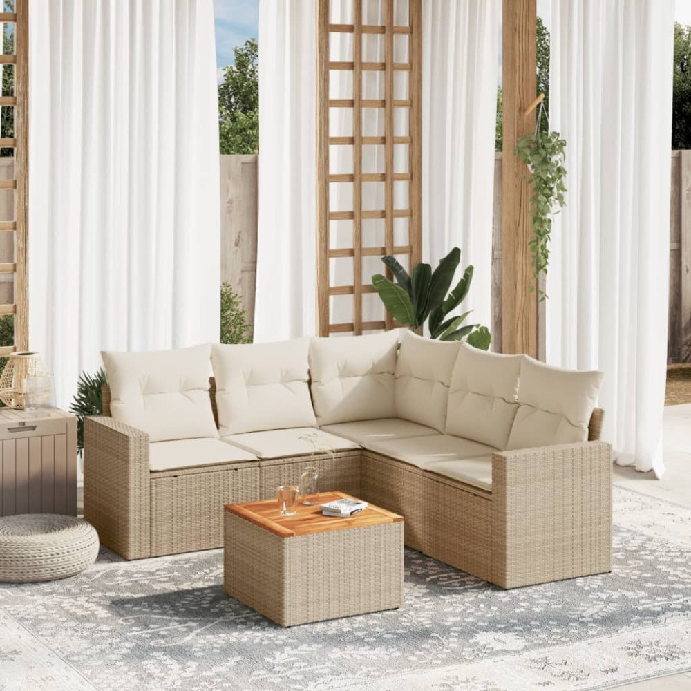 vidaXL Soffgrupp för trädgården med dynor 6 delar beige konstrotting