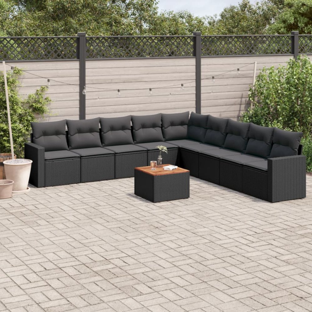 vidaXL Loungegrupp 10 delar med svarta dynor konstrotting