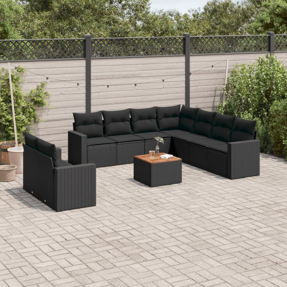 vidaXL Loungegrupp 10 delar med svarta dynor konstrotting