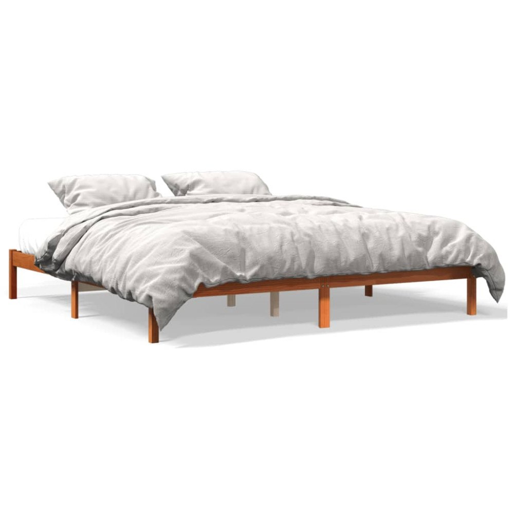 vidaXL Sängram utan madrass vaxbrun 200x200 cm massiv furu