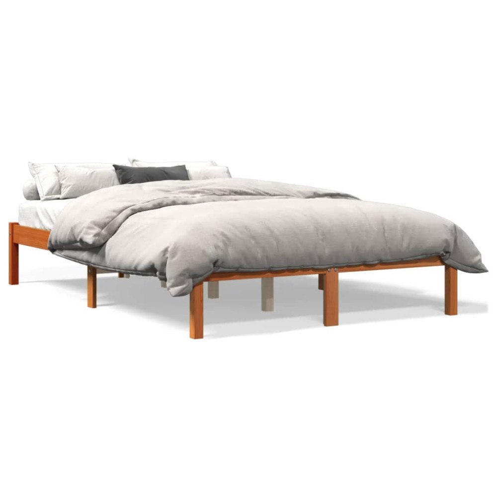 vidaXL Sängram utan madrass vaxbrun 140x200 cm massiv furu