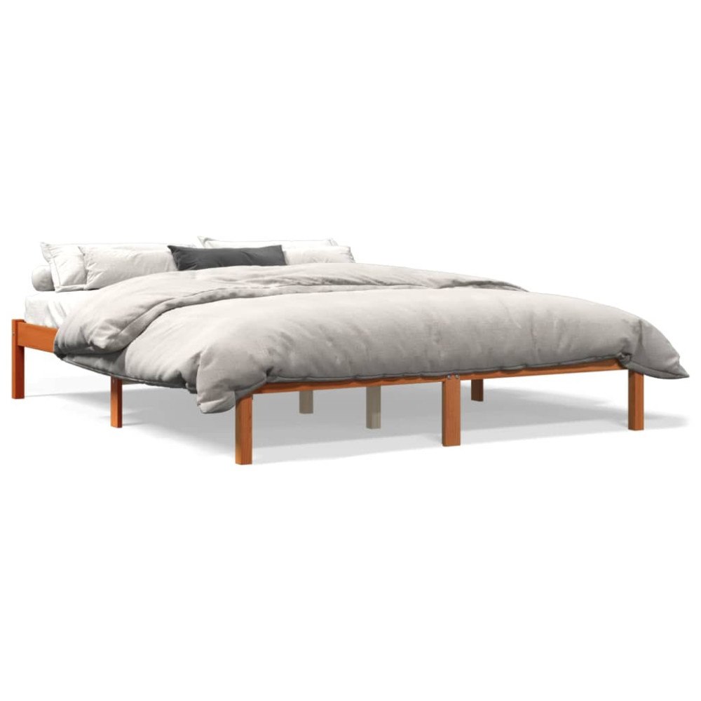 vidaXL Sängram utan madrass vaxbrun 150x200 cm massiv furu