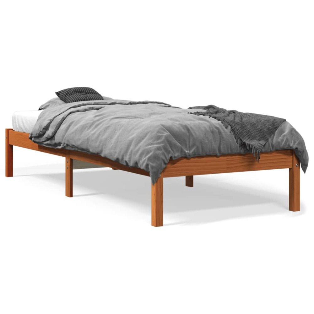 vidaXL Sängram utan madrass vaxad brun 90x200 cm massiv furu