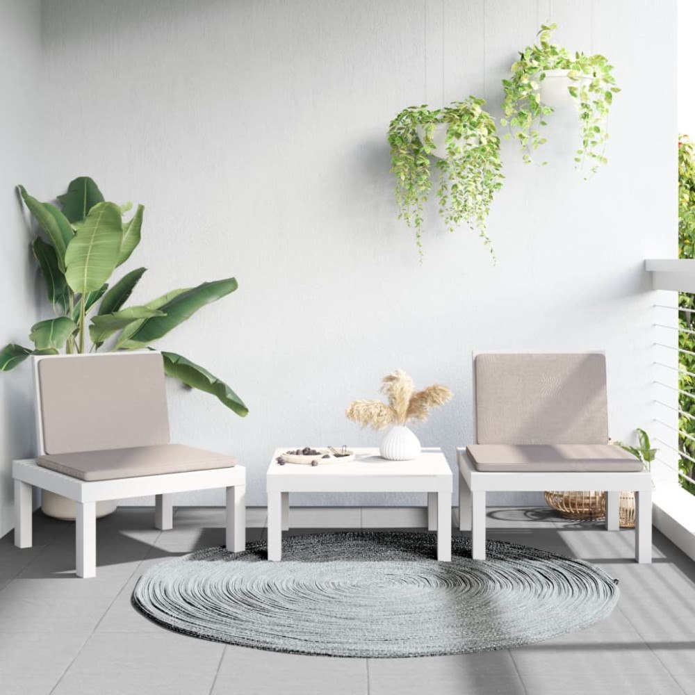 vidaXL Loungegrupp 3 delar med dynor vit PP
