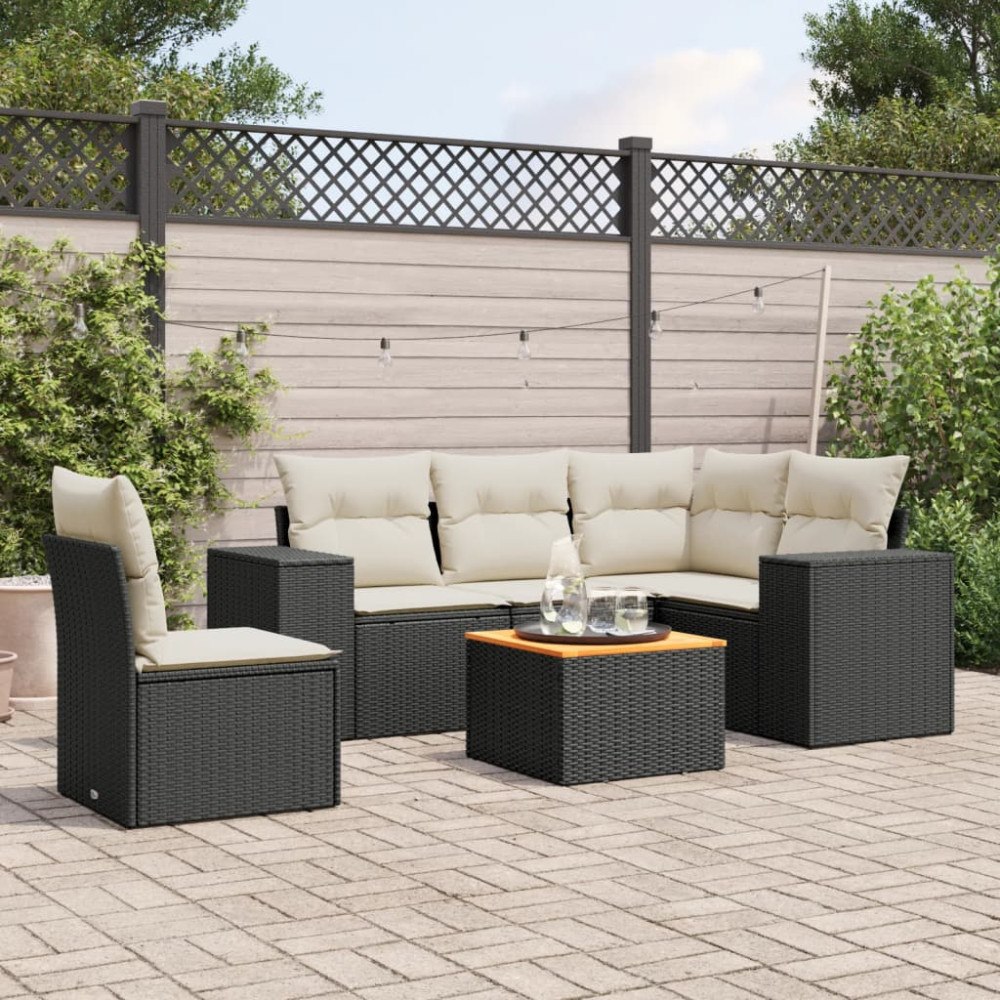 vidaXL Loungegrupp med dynor 6 delar svart konstrotting