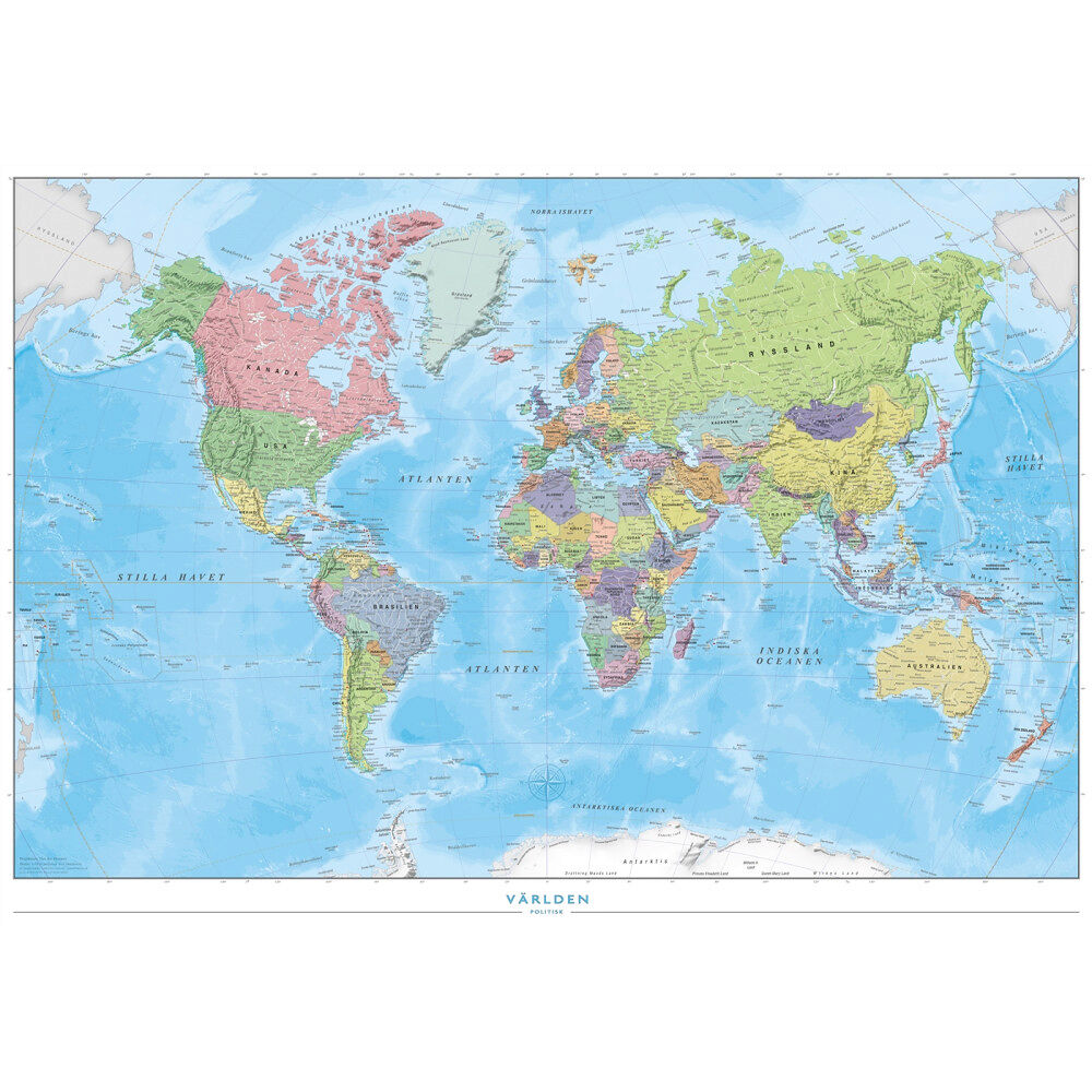 NORSTEDTS Världen Politisk Väggkarta 1:40 milj i tub : Skala 1:40 milj