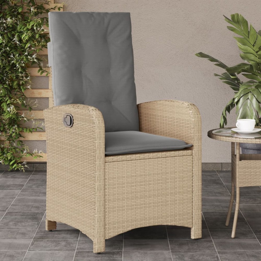 vidaXL Justerbar trädgårdsstol med dynor mixbeige konstrotting