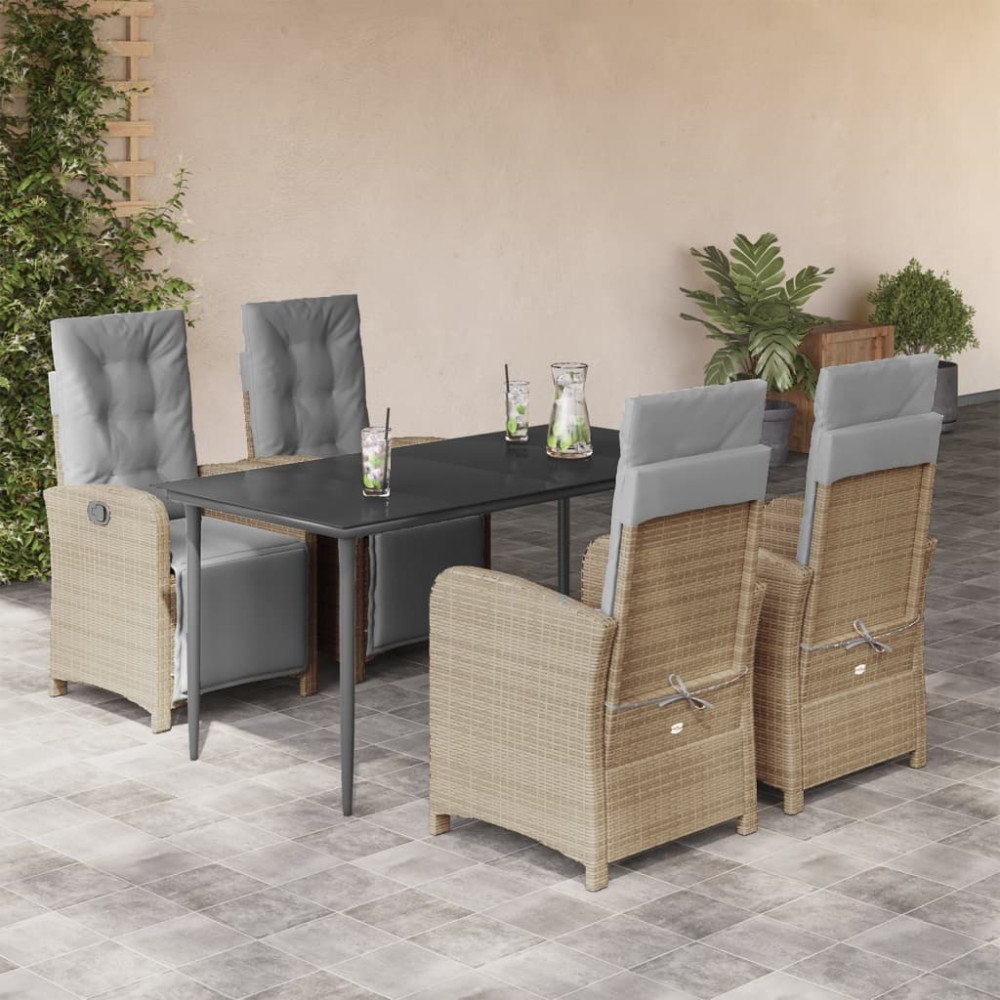 vidaXL Matgrupp för trädgården med dynor 5 delar beige konstrotting