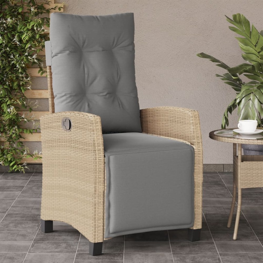 vidaXL Justerbar trädgårdsstol med fotstöd mixbeige konstrotting