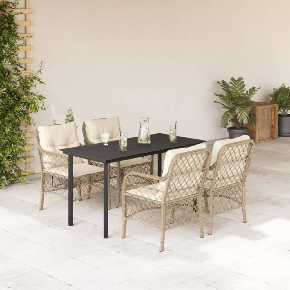 vidaXL Matgrupp för trädgården med dynor 5 delar beige konstrotting