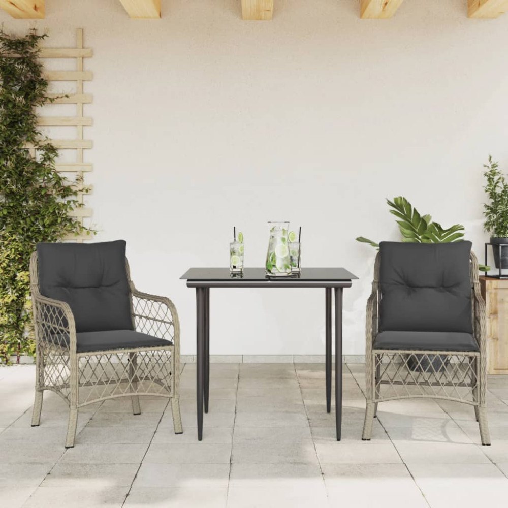 vidaXL Bistrogrupp med dynor 3 delar ljusgrå konstrotting