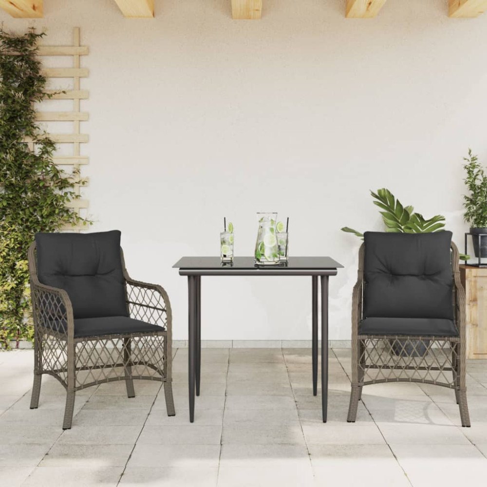 vidaXL Caféset med dynor 3 delar grå konstrotting