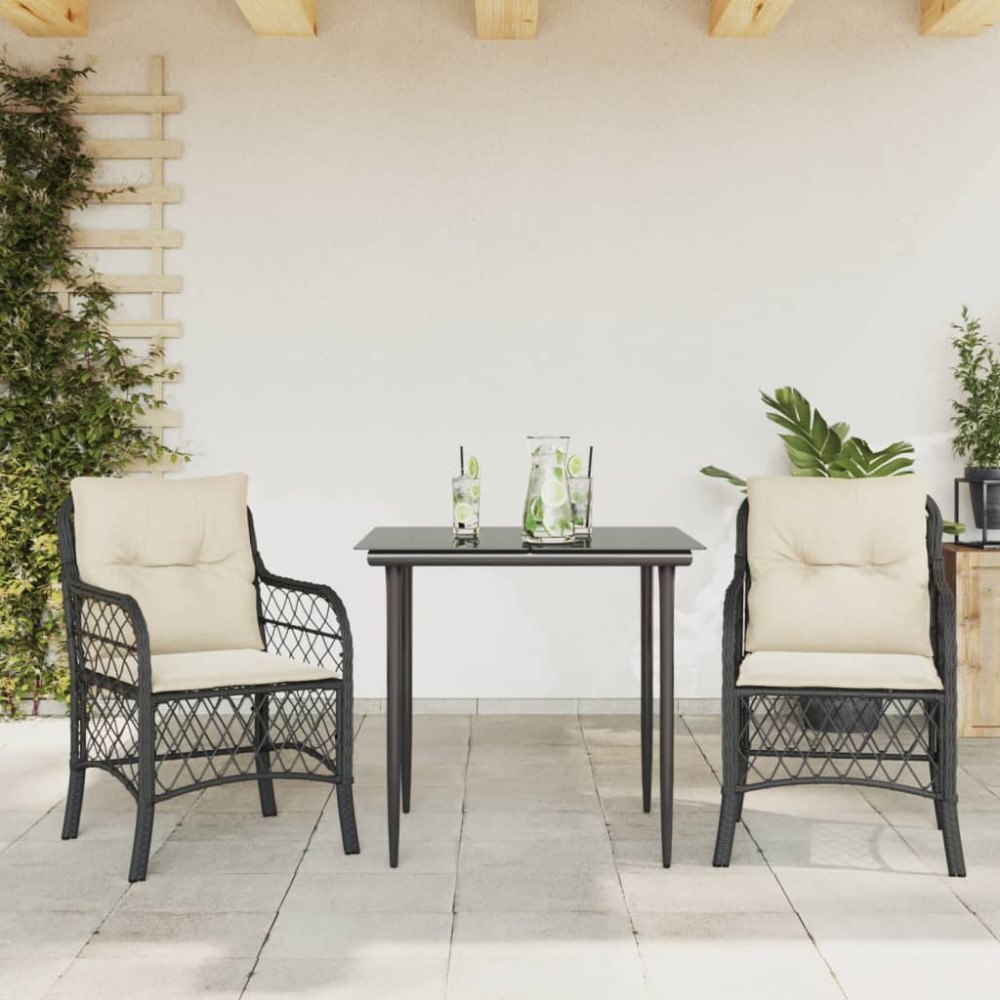 vidaXL Caféset med dynor 3 delar svart konstrotting