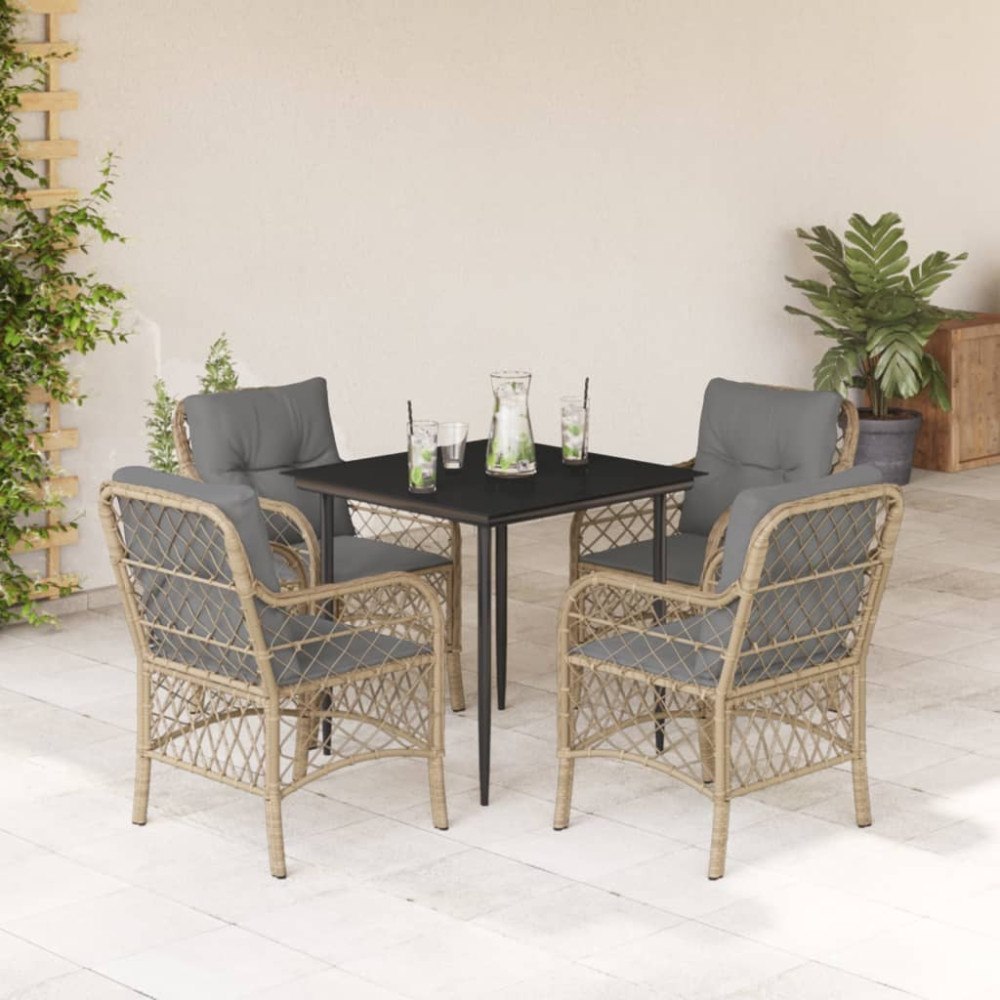 vidaXL Matgrupp för trädgården med dynor 5 delar mixbeige konstrotting