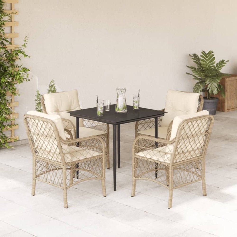vidaXL Matgrupp för trädgården med dynor 5 delar beige konstrotting